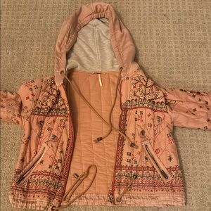 Embroidered Pink Hooded Jacket